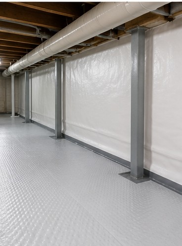 Basement waterproofing crew installing interior drainage in Cherry Hill NJ