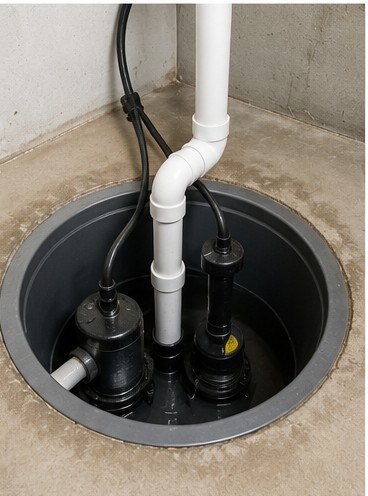 Interior drainage channel installation in South Jersey basement